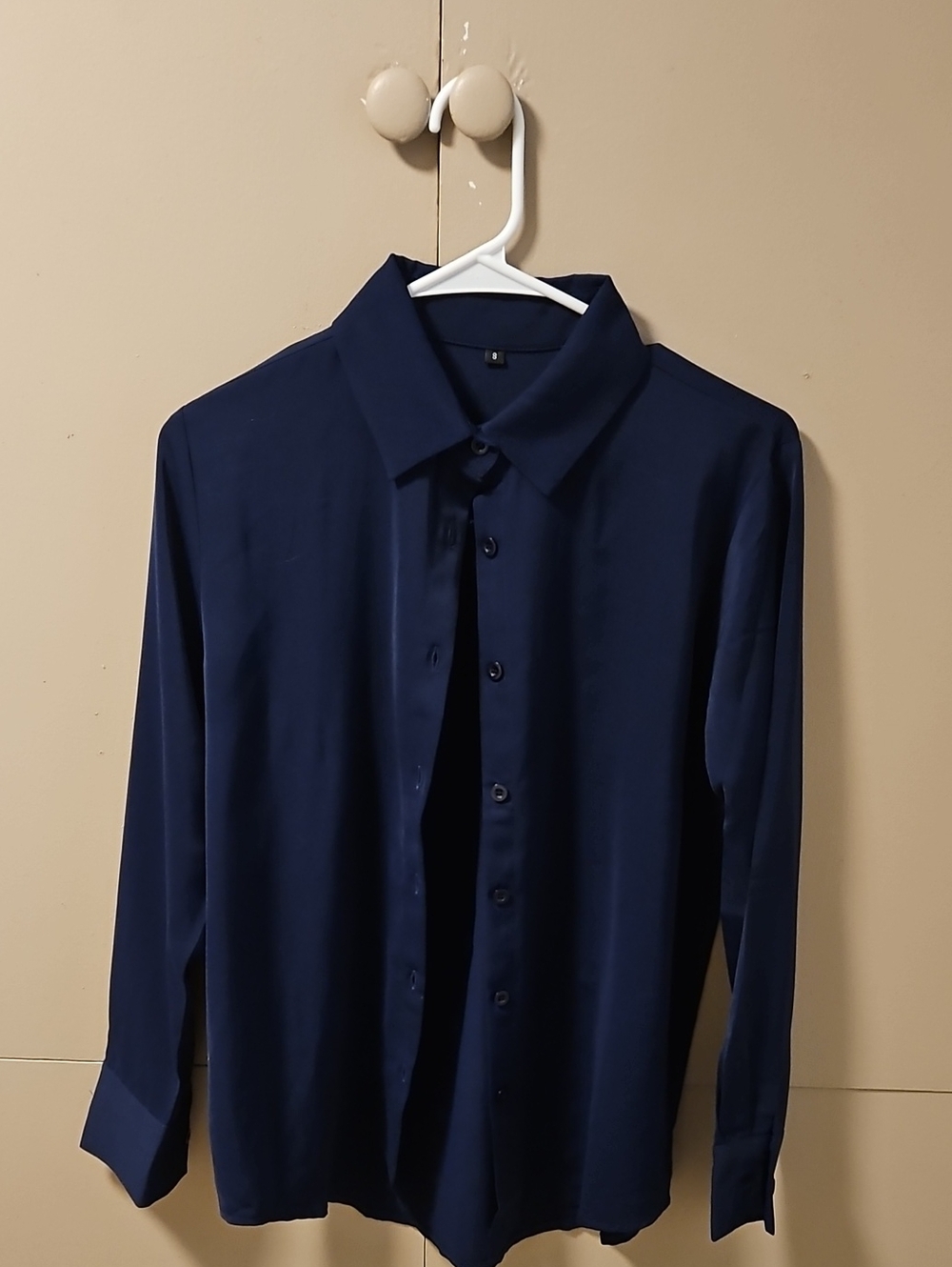 Women's Navy Button-Down Shirt with Classic Collar